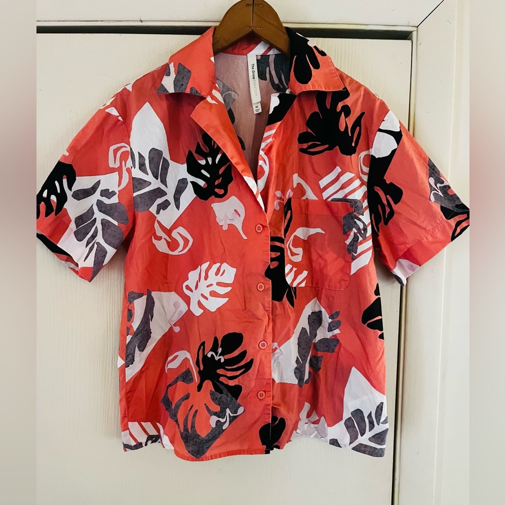 Babaton Aritzia Hawaiian Linen Cotton Tropical Crop Festival Top Xs